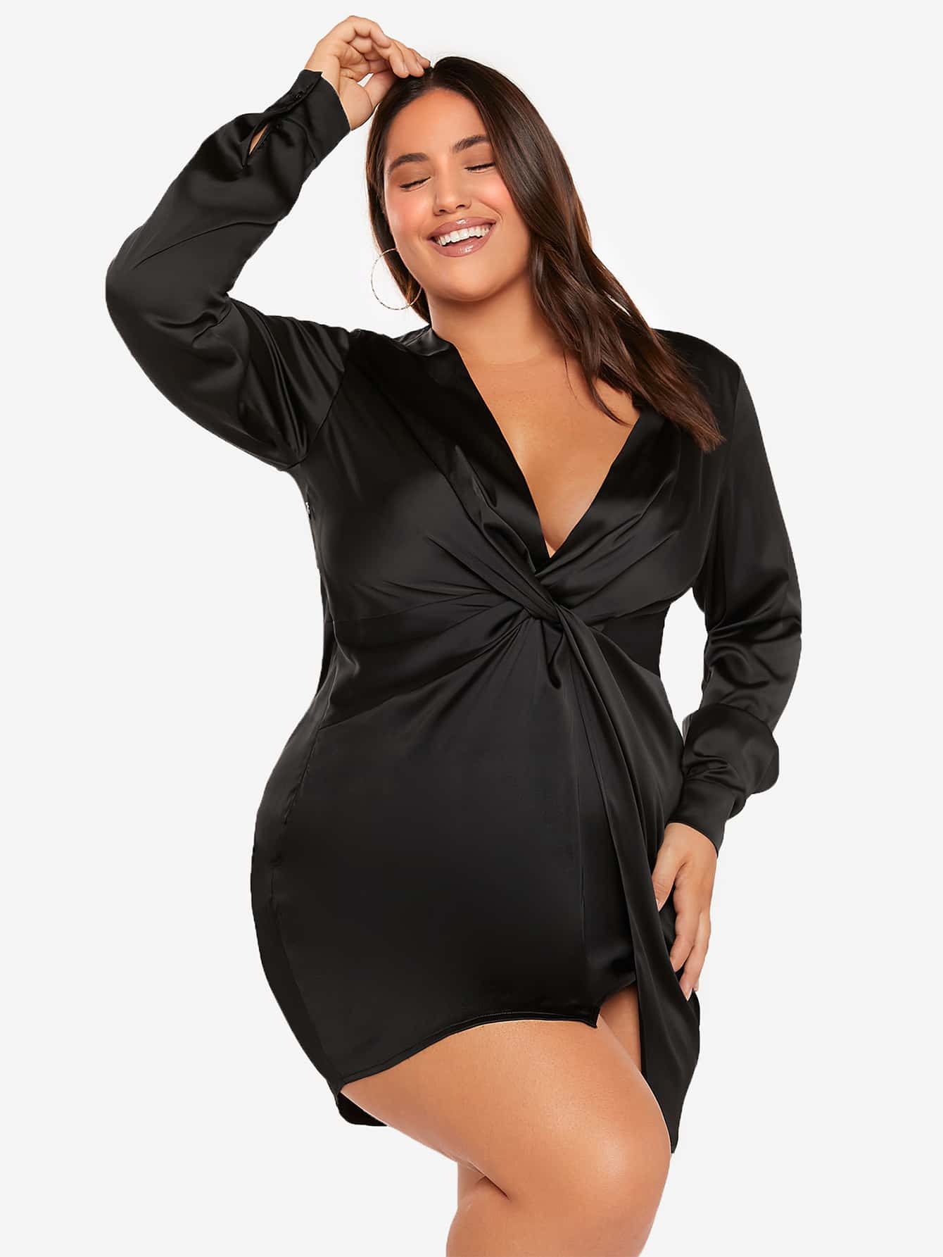 SHEIN Privé Đầm Plus Size xoắn lại Trọn gói màu trơn Gợi cảm