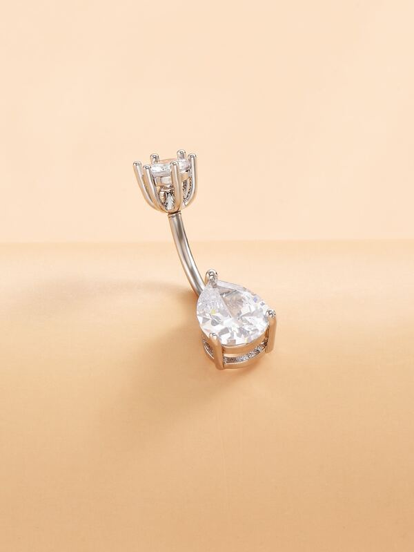1pc Cubic Zirconia WaterDrop Decor Navel Belly Ring Unisex Fashion Punk Body Piercing Jewelry