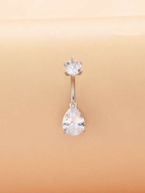 1pc Cubic Zirconia WaterDrop Decor Navel Belly Ring Unisex Fashion