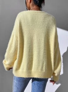 EMERY ROSE Drop Shoulder Fuzzy Knit Cardigan,Long Sleeve Tops Fall Winter Cloth For Women