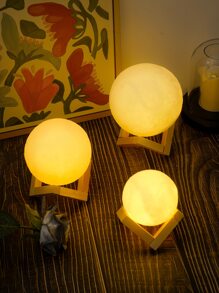 1 pieza luz de decoración de diseño de luna con Base de madera, luz de noche de luna creativa de plástico para decoración del hogar - Amarillo - Ver 1