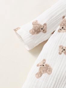 SHEIN Enterizo Con Estampado De Oso Para Recién Nacido Niño - Blanco - Ver 5