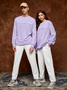 SWAVVY 1pc Elastic Waist Slant Pocket Sweatpants - White - View 4