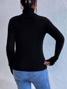 SHEIN Privé Áo len nữ cườm đính Ngọc trai Gân đan màu trơn Thanh lịch - màu đen - Xem 2