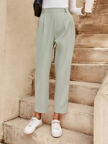 SHEIN Frenchy Plicated Detail Cropped Trousers - Mint Green - View 1