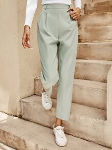 SHEIN Frenchy Plicated Detail Cropped Trousers - Mint Green - View 3