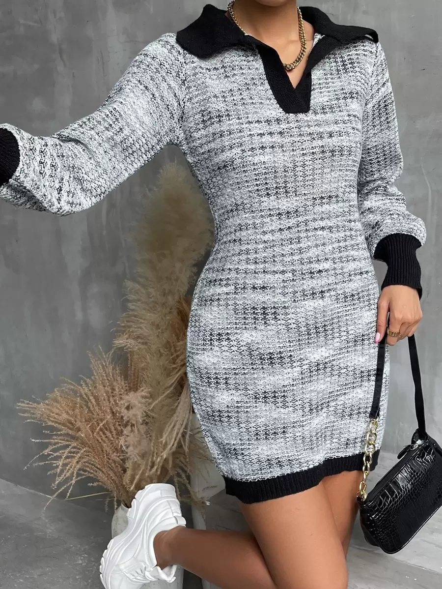 SHEIN Unity Space Dye Bishop Sleeve Jumper Dress - Grey - View 1