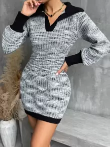 SHEIN Unity Space Dye Bishop Sleeve Jumper Dress - Grey - View 6