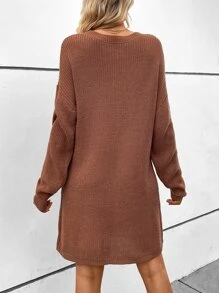 SHEIN LUNE 落肩袖毛衣裙不附腰帶 - 鏽棕色 - 查看 2