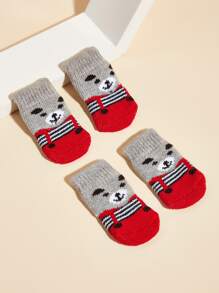 4入組卡通小熊印花寵物襪子 - 彩色 - 查看 1