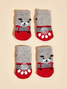 4入組卡通小熊印花寵物襪子 - 彩色 - 查看 2