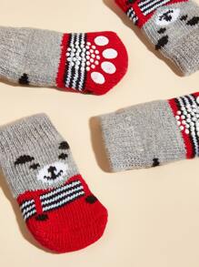 4入組卡通小熊印花寵物襪子 - 彩色 - 查看 4