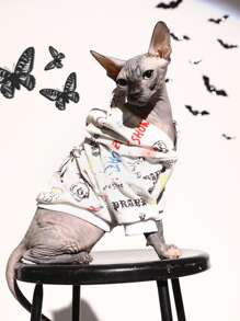 Halloween Skeleton Print Pet Hoodie - Multicolor - View 4