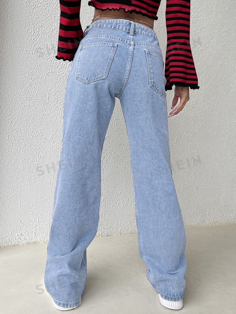 SHEIN EZwear Chain Detail Wide Leg Jeans SHEIN USA