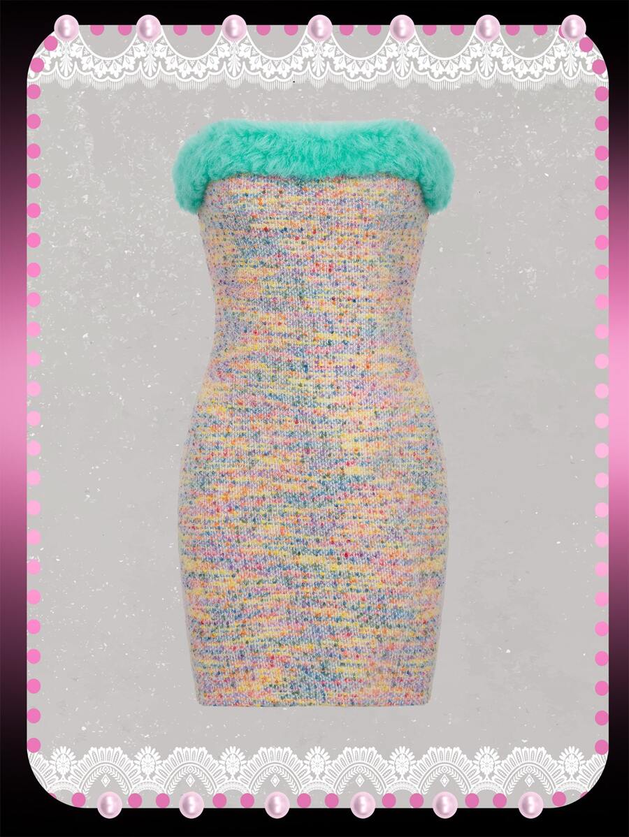 SHEIN ICON Contrast Fuzzy Marled Knit Bodycon Dress - Multicolor - View 1