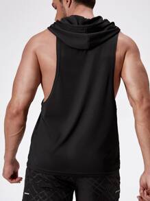 Manfinity Sport PWRUP Camiseta sin mangas deportiva con capucha y cordón, con gráfico de letra, estilo de novio, para entrenamiento - Negro - Ver 2