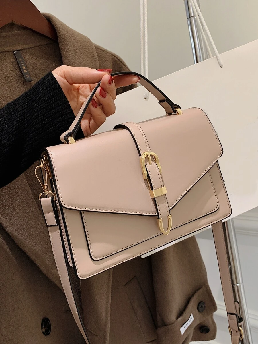 Bolso satchel minimalista y casual de negocios, ligero, con solapa (con broches de hardware aleatorios a ambos lados) para adolescentes, mujeres, estudiantes universitarias, principiantes y trabajadoras de cuello blanco. Perfecto para la oficina, la universidad, el trabajo, los negocios, los desplazamientos, al aire libre, los viajes, las salidas y como bolso casual de negocios para mujer.