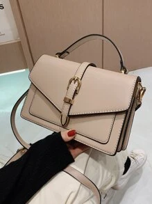 Bolso satchel minimalista y casual de negocios, ligero, con solapa (con broches de hardware aleatorios a ambos lados) para adolescentes, mujeres, estudiantes universitarias, principiantes y trabajadoras de cuello blanco. Perfecto para la oficina, la universidad, el trabajo, los negocios, los desplazamientos, al aire libre, los viajes, las salidas y como bolso casual de negocios para mujer.