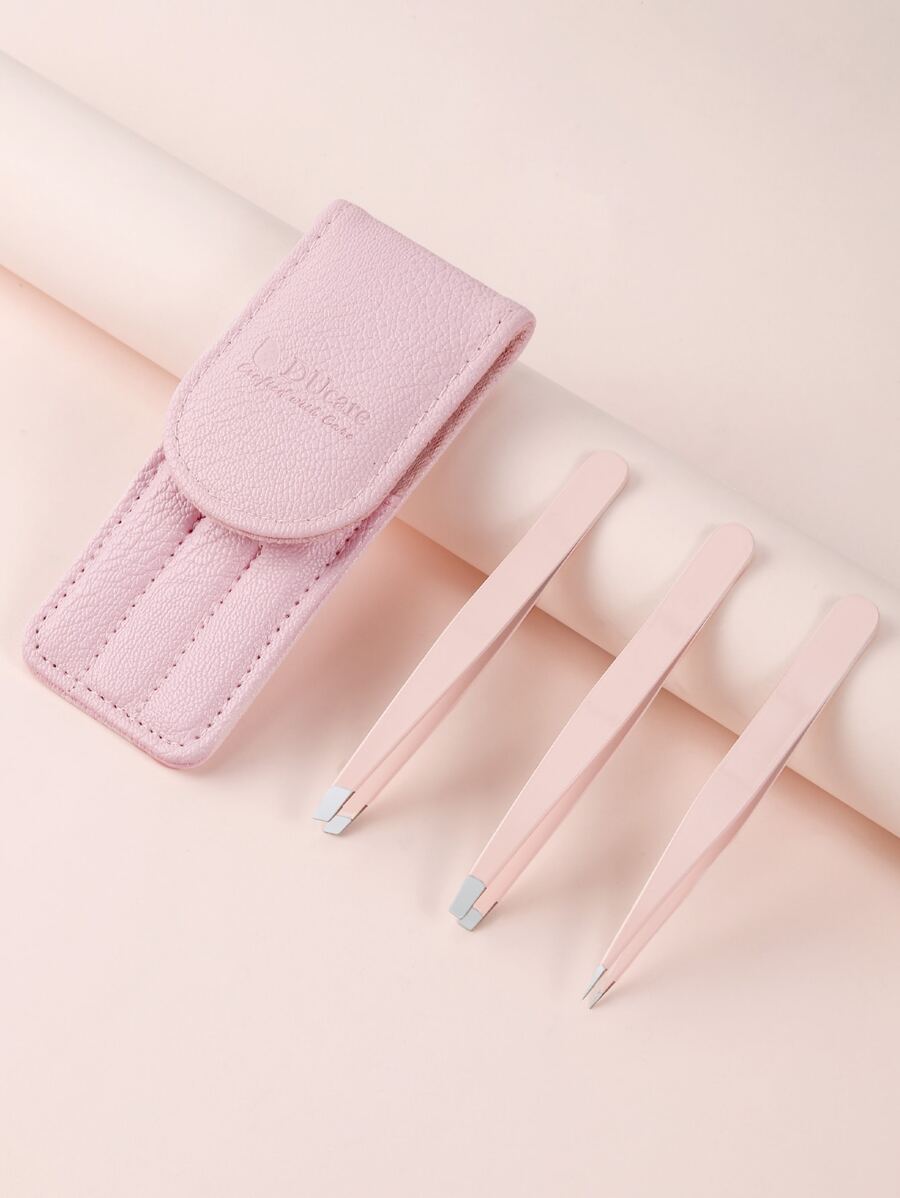 Du-care  Tweezers Set 3pcs for Eyebrow - Baby Pink - View 1