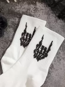 Skeleton Hand Print Crew Socks