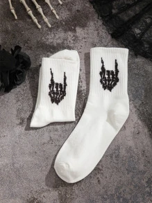 Skeleton Hand Print Crew Socks