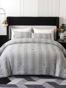 條紋圖案被套套裝不附帶內芯 - 灰色 - 查看 1
