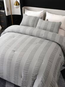 條紋圖案被套套裝不附帶內芯 - 灰色 - 查看 3