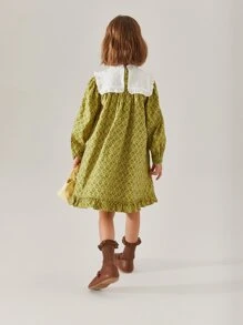 Toddler Girls Allover Print Contrast Yoke Ruffle Hem Dress