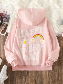 Áo khoác nỉ có khóa kéo in hình cầu vồng và khẩu hiệu dành cho bé gái tuổi teen - Màu Hồng baby - Xem 1