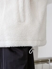 Manfinity Men Letter Embroidery Raglan Sleeve Teddy Jacket - White - View 6