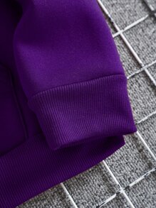 Manfinity Dauomo Men Gamepad And Heart Print Kangaroo Pocket Drawstring Thermal Hoodie - Purple - View 3