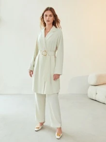 MOTF PREMIUM RAGLAN SLEEVE BELTED OVERSIZED RENCH COAT - Beige - View 6