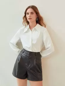 MOTF PREMIUM PU LEATHER STRAIGHT LEG SHORTS - Black - View 2