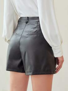 MOTF PREMIUM PU LEATHER STRAIGHT LEG SHORTS - Black - View 3