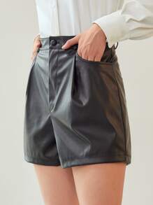 MOTF PREMIUM PU LEATHER STRAIGHT LEG SHORTS - Black - View 5
