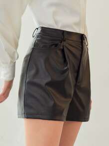 MOTF PREMIUM PU LEATHER STRAIGHT LEG SHORTS - Black - View 6
