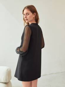 MOTF PREMIUM MESH SLEEVE SHIFT DRESS WITHOUT BELT - Black - View 3