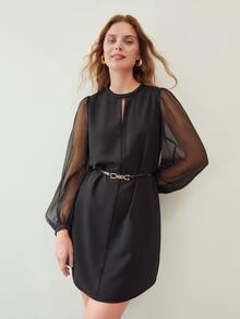 MOTF PREMIUM MESH SLEEVE SHIFT DRESS WITHOUT BELT - Black - View 4