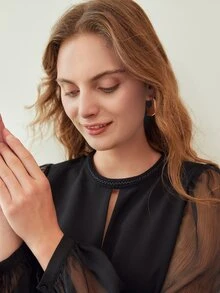 MOTF PREMIUM MESH SLEEVE SHIFT DRESS WITHOUT BELT - Black - View 5