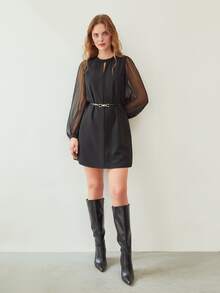 MOTF PREMIUM MESH SLEEVE SHIFT DRESS WITHOUT BELT - Black - View 7