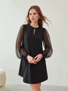 MOTF PREMIUM MESH SLEEVE SHIFT DRESS WITHOUT BELT - Black - View 8