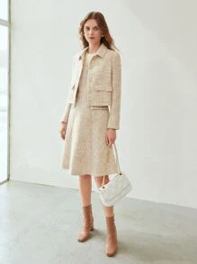 MOTF PREMIUM TWEED SINGLE BREASTED OVERCOAT - Khaki - View 2