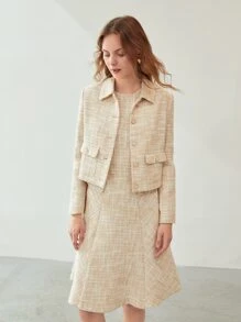 MOTF PREMIUM TWEED SINGLE BREASTED OVERCOAT - Khaki - View 5