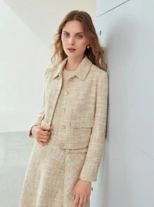 MOTF PREMIUM TWEED SINGLE BREASTED OVERCOAT - Khaki - View 7