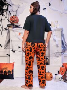大碼萬聖節南瓜&幽靈圖案睡衣套裝 - 彩色 - 查看 2