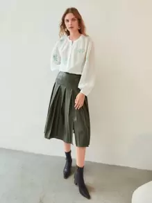 MOTF PREMIUM PU LEATHER PLEATED SKIRT - Dark Green - View 8