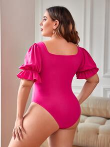 SHEIN Privé Body de cuello cuadrado de manga farol - Rosa Fucsia - Ver 2