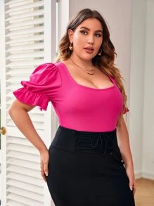 SHEIN Privé Body de cuello cuadrado de manga farol - Rosa Fucsia - Ver 1