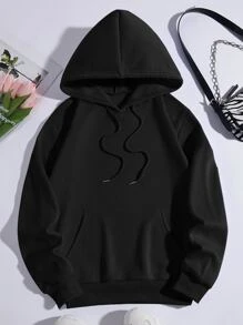 INAWLY Sculpture & Letter Graphic Kangaroo Pocket Drawstring Thermal Hoodie,Long Sleeve Tops