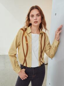 MOTF PREMIUM 帶印花雙排釦上衣 - 香檳色 - 查看 8